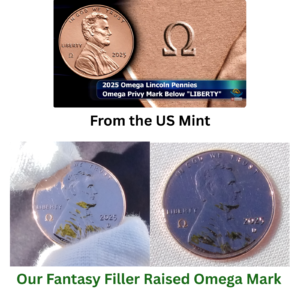2025 Omega Penny Lincoln Cent with RAISED Ω Privy Mark, Premium Fantasy Set
